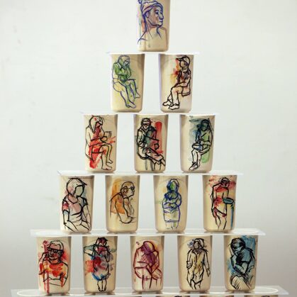 painted stoneware cups